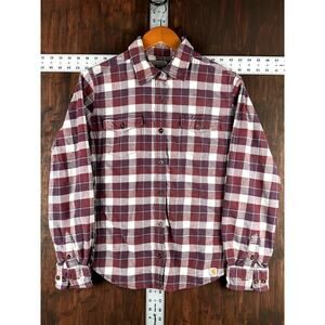 Carhartt Hamilton Plaid Flannel Long‎ Sleeve Shirt Maroon Baby Blue Women Large